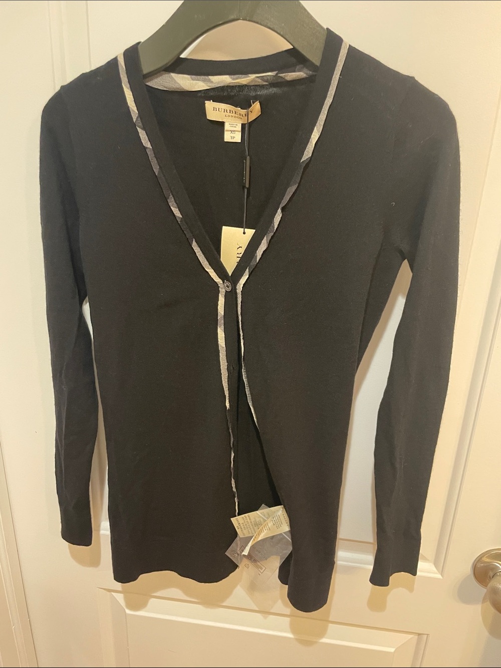 Burberry Black Long Sleeve V-Neck Cardigan with Contrast Trim